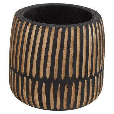 Arlo Large Engraved Natural And Black Wooden Planter