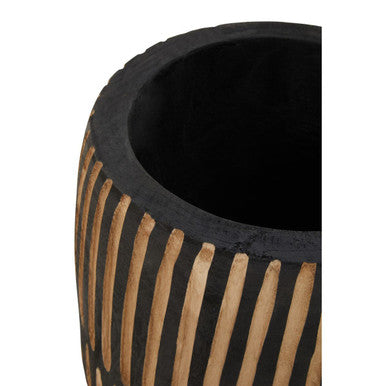 Arlo Large Engraved Natural And Black Wooden Planter
