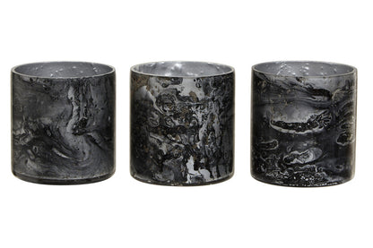 Garan Set Of 3 Grey Marble Effect Tealight Holders