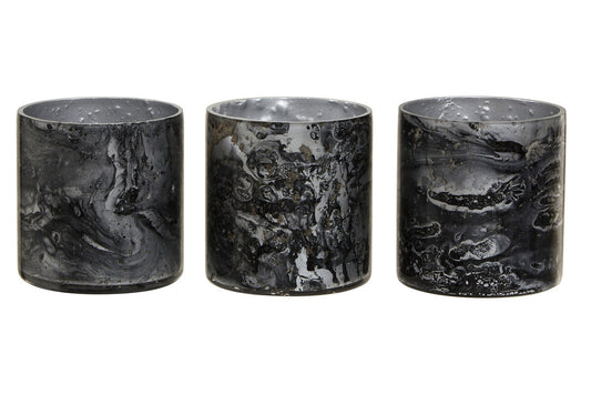 Garan Set Of 3 Grey Marble Effect Tealight Holders