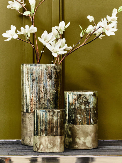Gaia Medium Glass Vase in Metallic Antique Finish