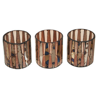 Gaia Set Of 3 Pink Antique Finish Glass Tealight Holders