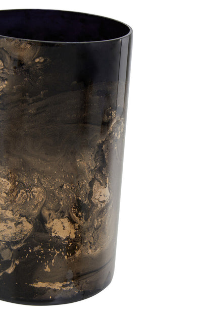 Gaia Black And Gold Marble Effect Large Candle Holder