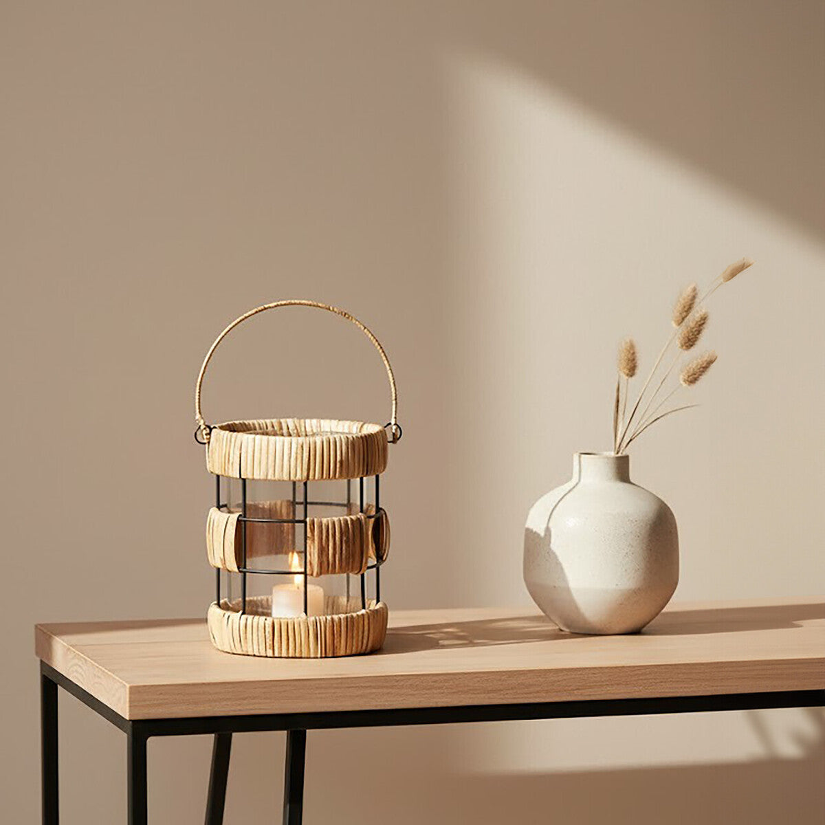 Natural and Black Small Lantern | Kuta