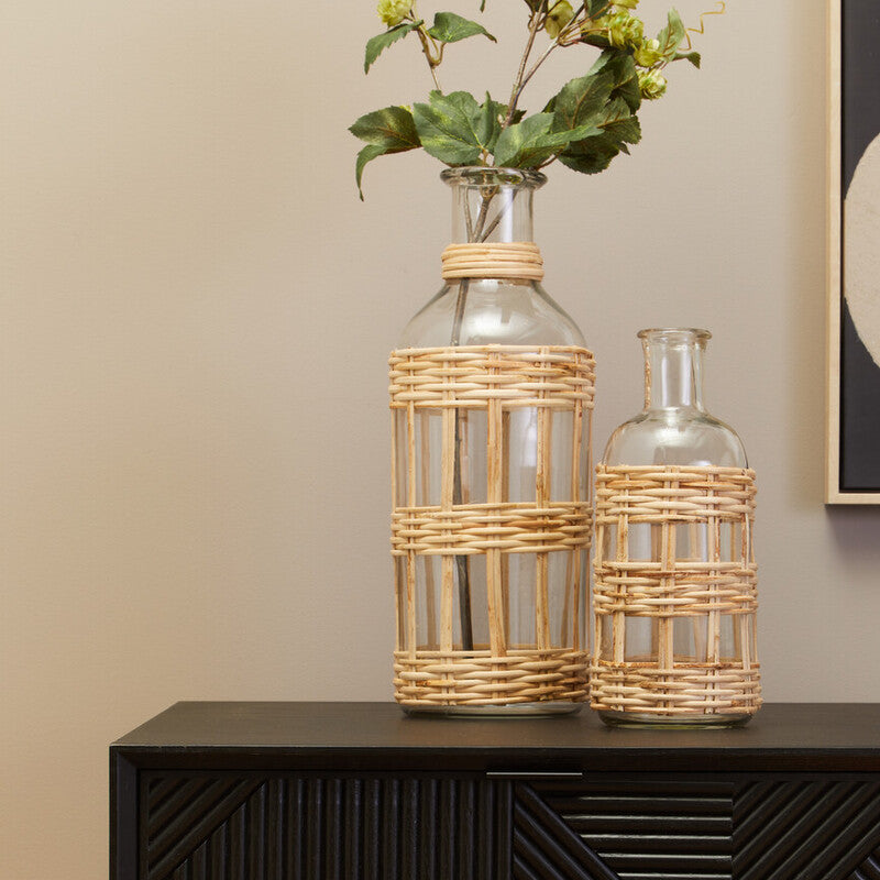 Natural Cane and Glass Small Vase | Kuta
