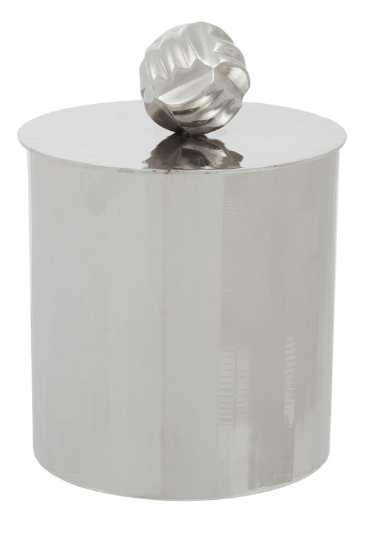 Amreli Silver Metal Large Trinket Box with Vertical Texture