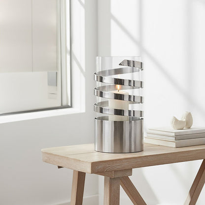 Amreli Large Vertical Textured Silver Metal Hurricane Candle Holder