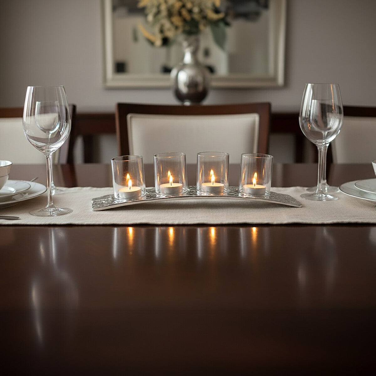 Akola Curved 4 Tealight Holder in Silver