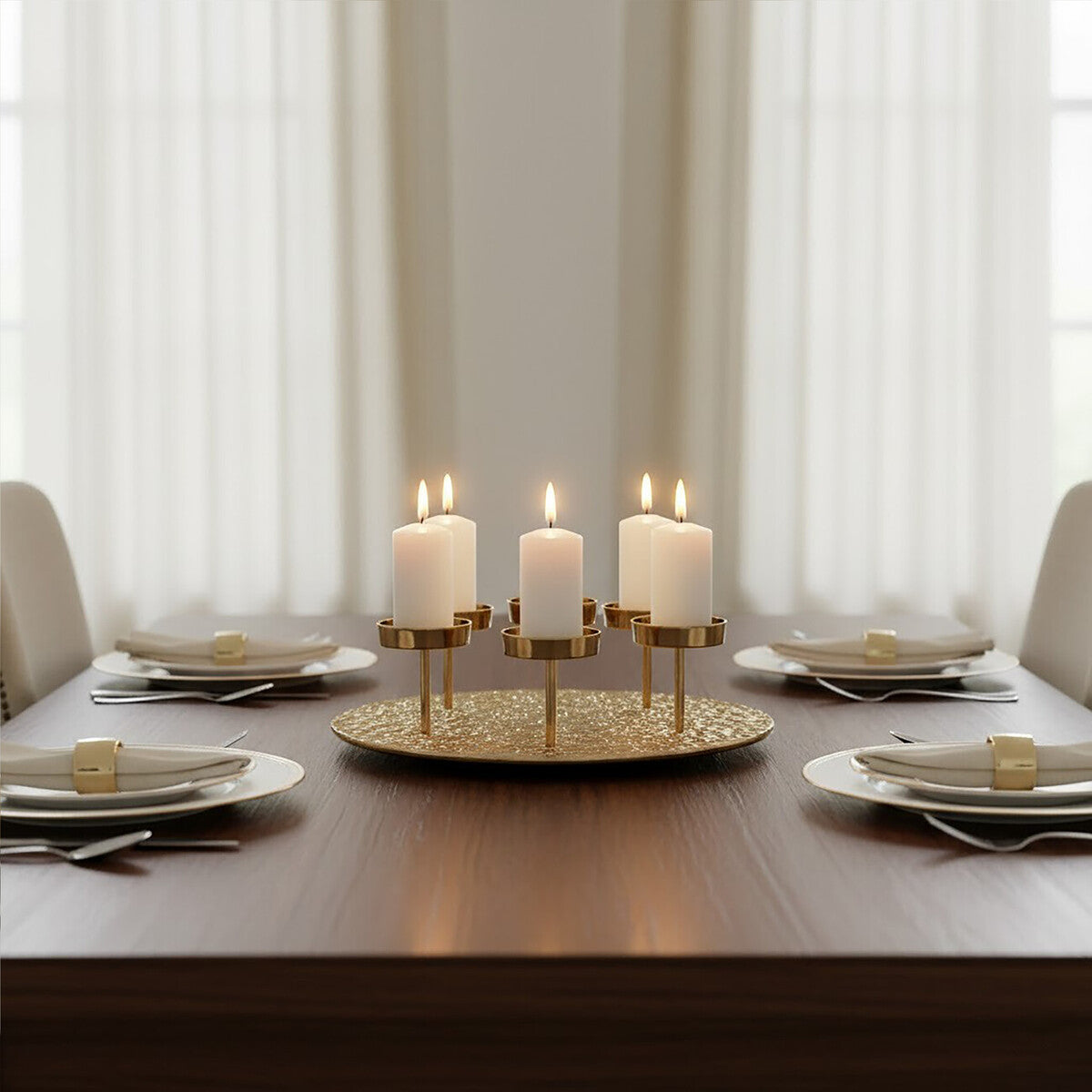Gold Round Six Pillar Candle Holder | Akola