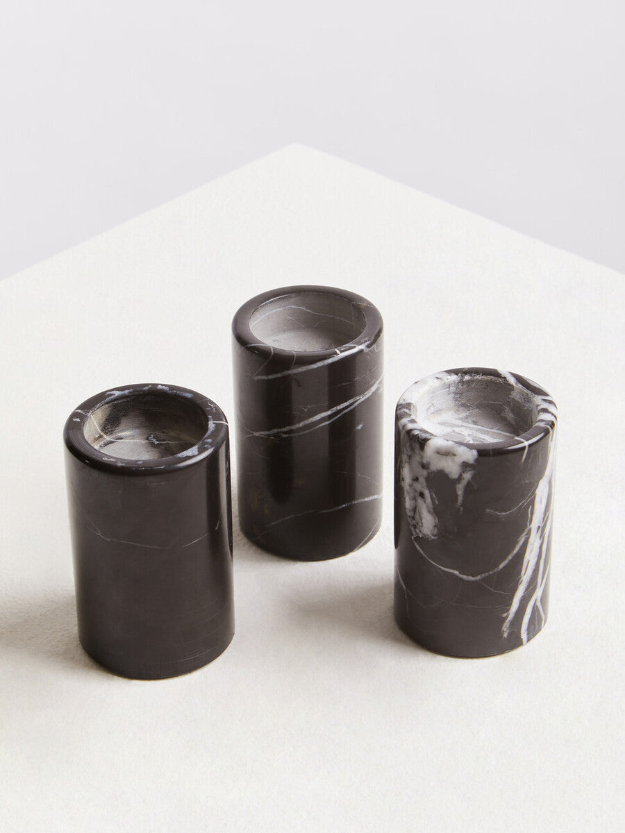 Salmo Set Of Three Black Marble Tealight Holders