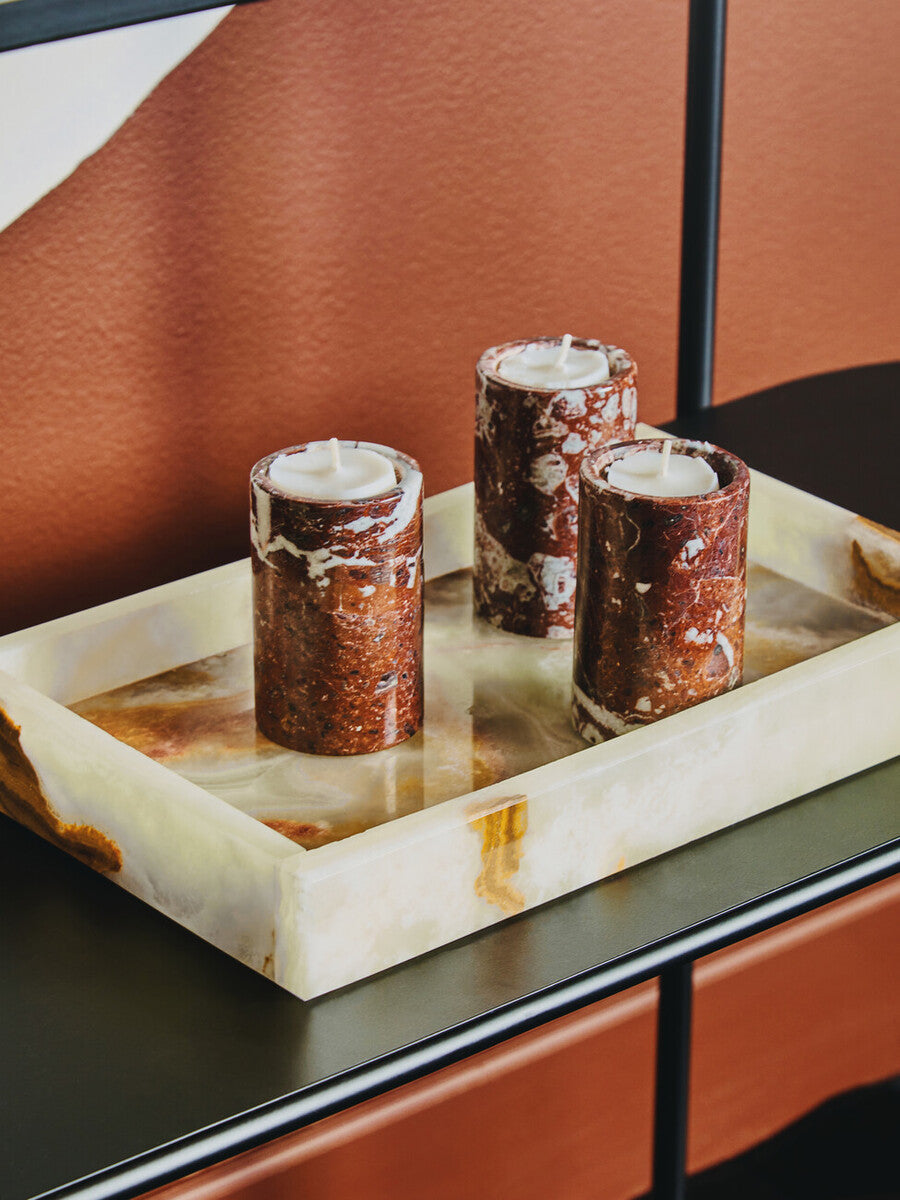 Salmo Set Of Three Red Marble Tealight Holders