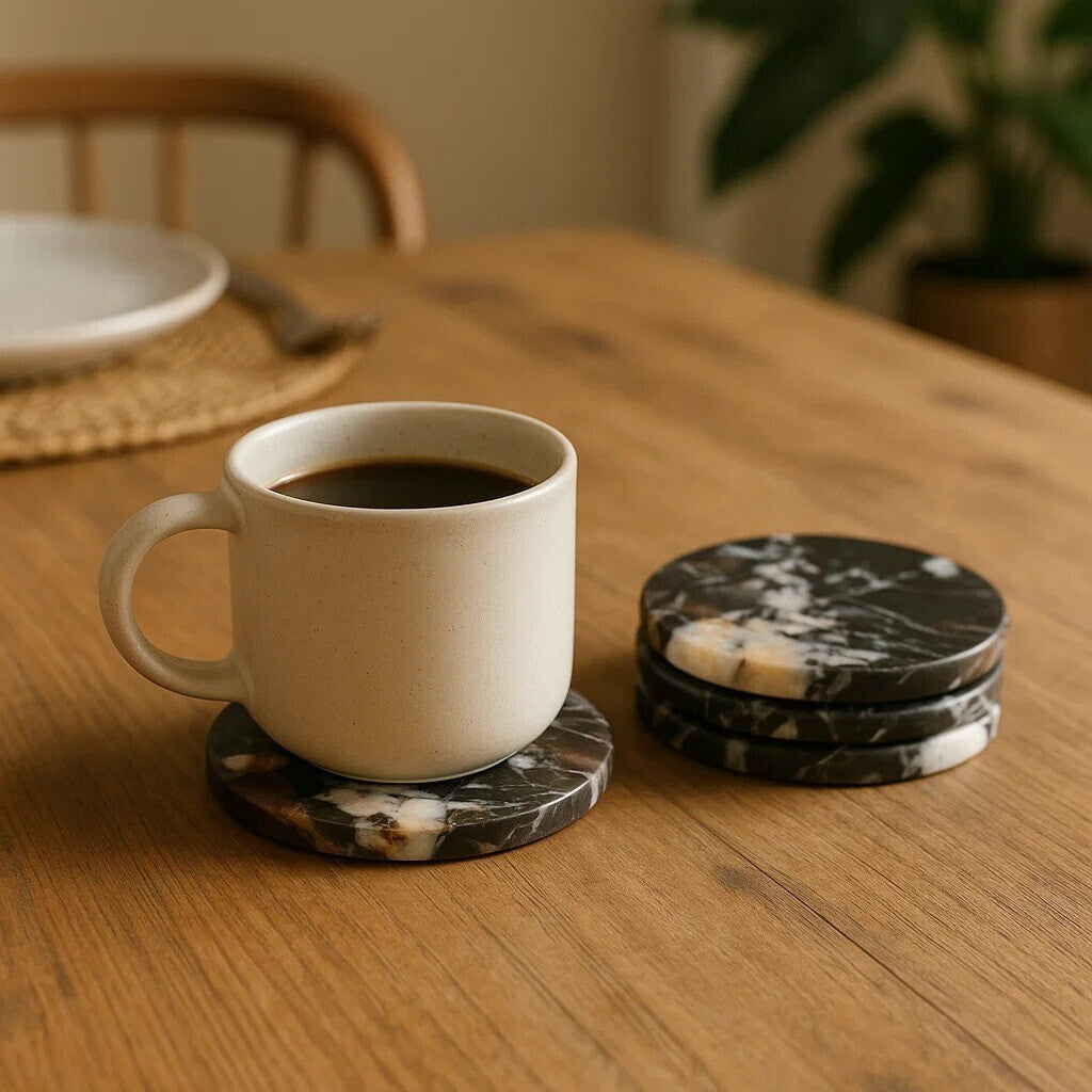Salmo Black Marble Set of 4 Marble Coasters