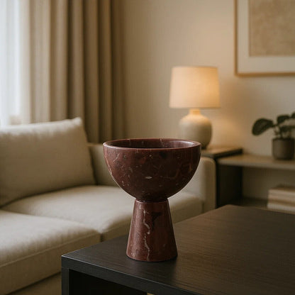 Salmo Small Red Marble Pedestal Bowl
