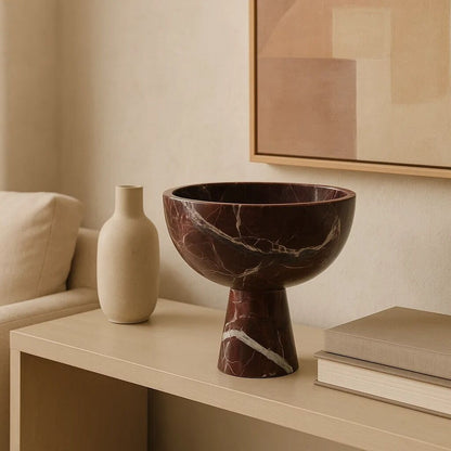 Large Red Marble Pedestal Bowl | Salmo
