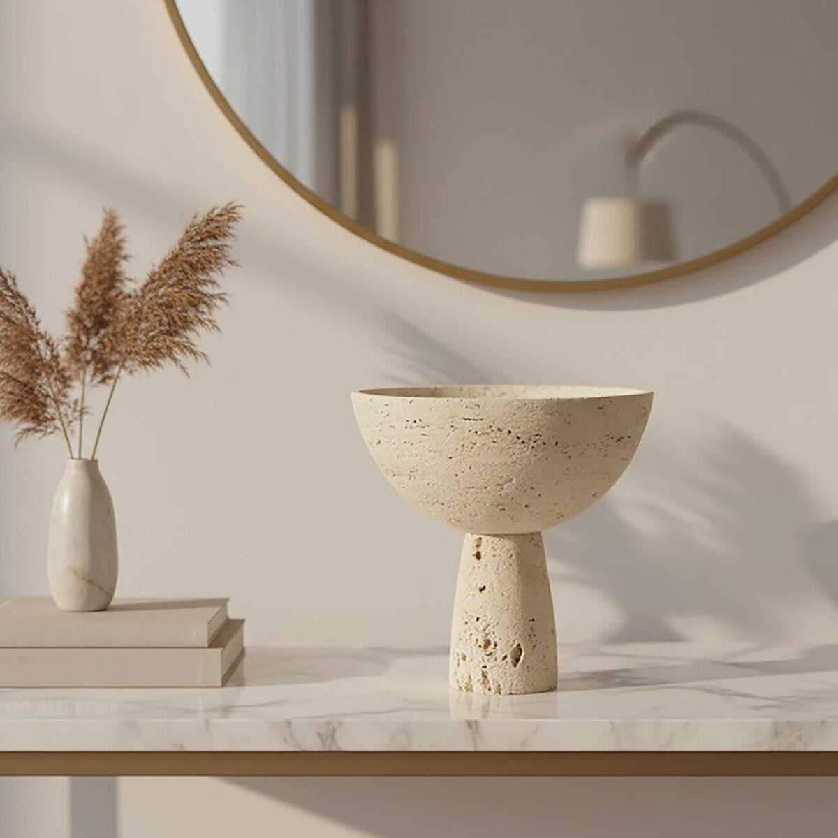 Tibor Travertine Pedestal Bowl