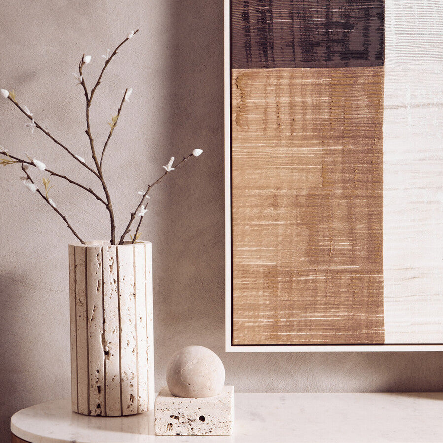 Tibor Travertine Ribbed Vase