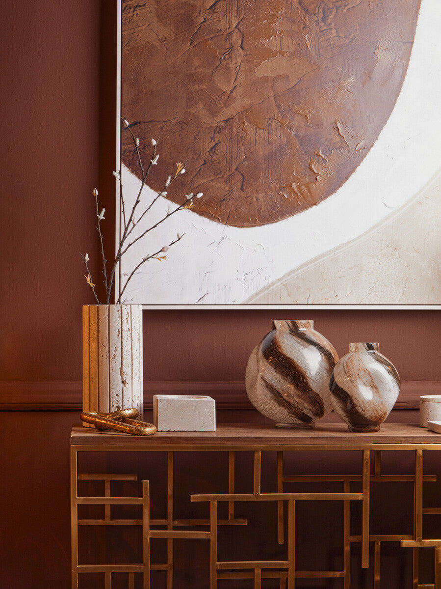 Tibor Travertine Ribbed Vase