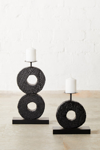 Fidel Small Charred Black Mango Wood Log Candle Holder