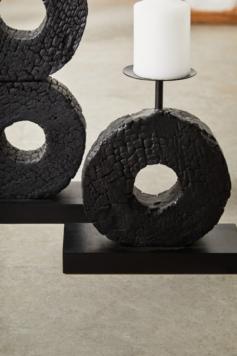 Fidel Small Charred Black Mango Wood Log Candle Holder