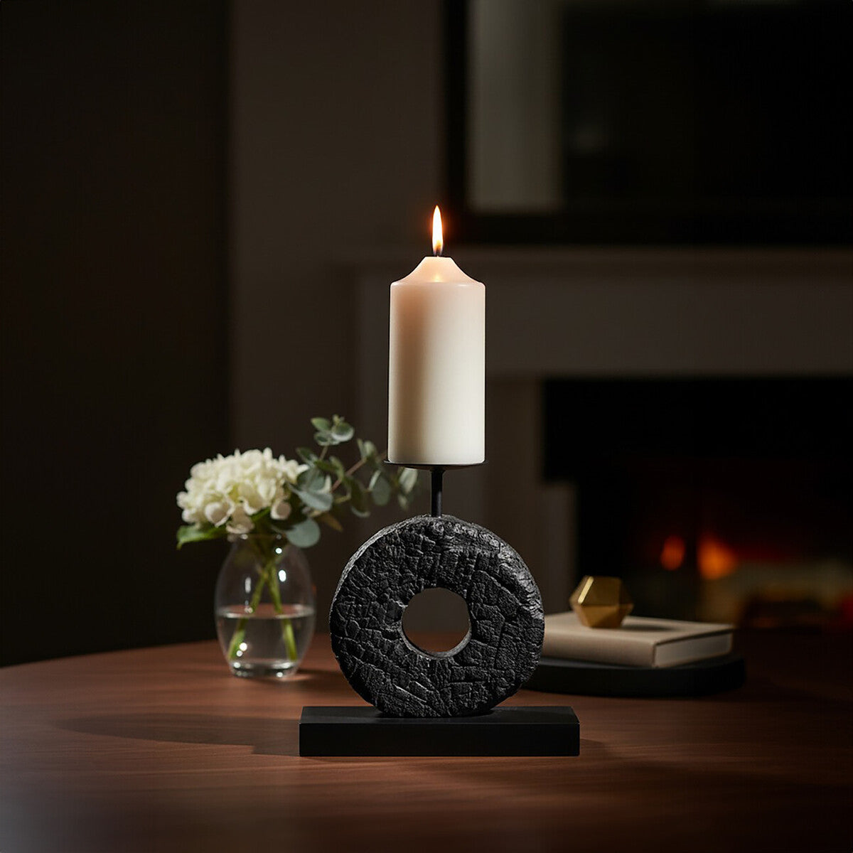 Fidel Small Charred Black Mango Wood Log Candle Holder