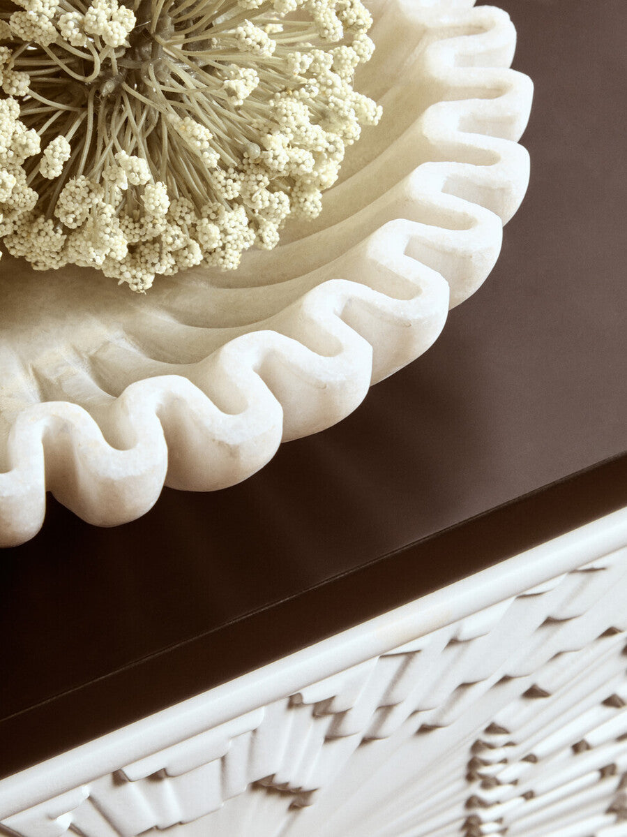 Savio Small White Fluted Marble Bowl