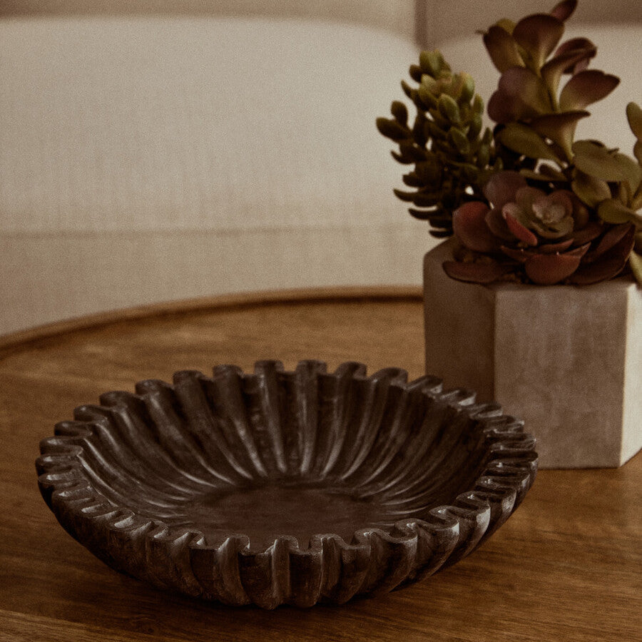 Savio Small Grey Fluted Marble Bowl