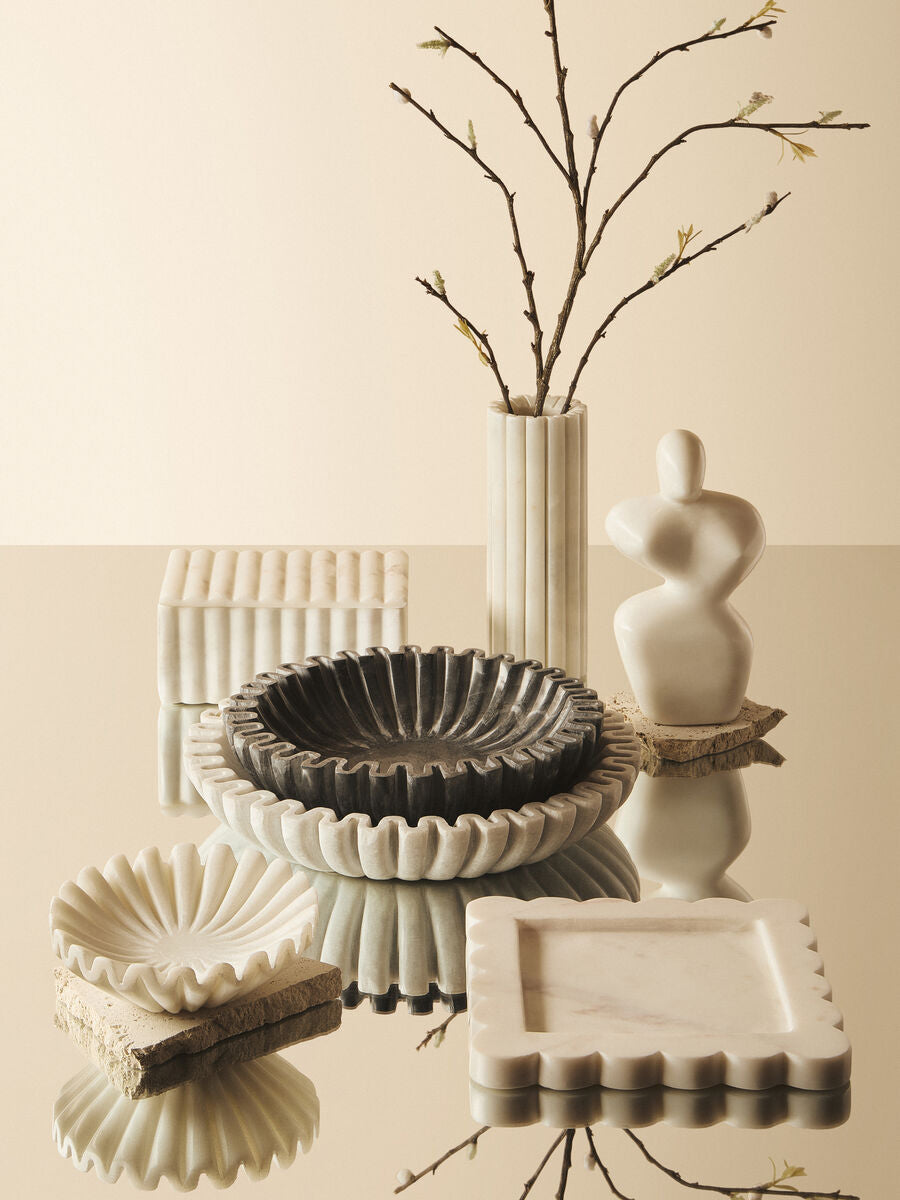 Savio Small Grey Fluted Marble Bowl