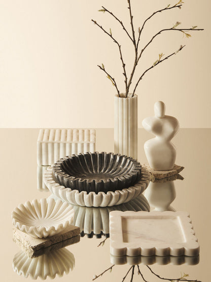 Savio Small Grey Fluted Marble Bowl