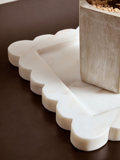 White Marble Square Small Tray with Scallop Edges | Savio