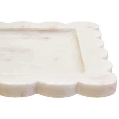 Savio White Marble Square Large Tray With Scallop Edges
