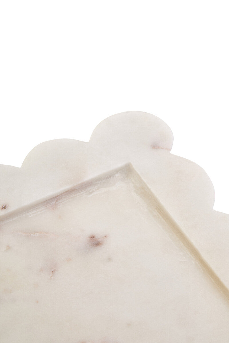 Savio White Marble Square Large Tray With Scallop Edges