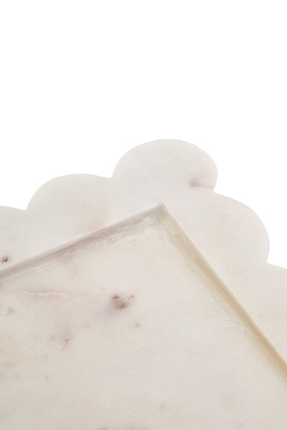 Savio White Marble Square Large Tray With Scallop Edges