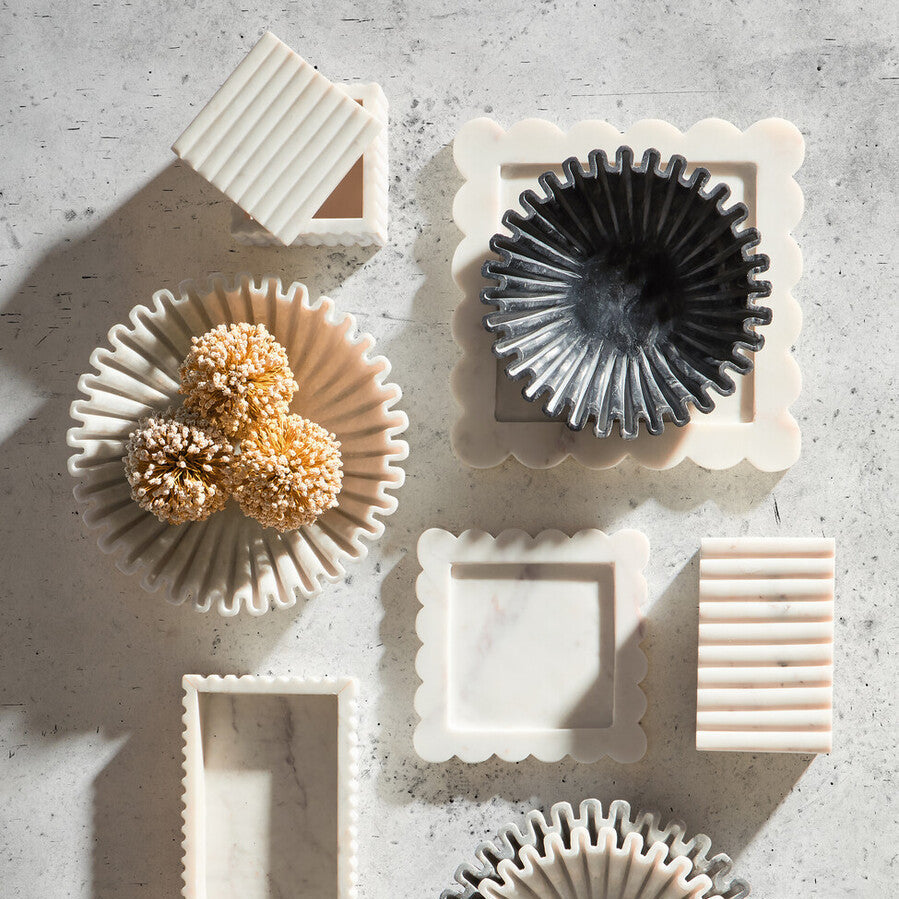 Savio Rectangular White Fluted Marble Box