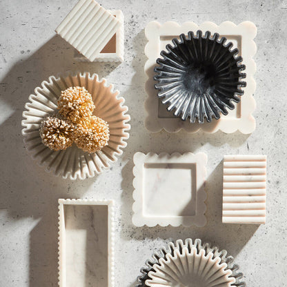 Savio Square White Fluted Marble Box