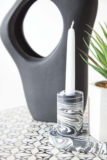 Helsa Black And White Marble Two Way Candle Holder