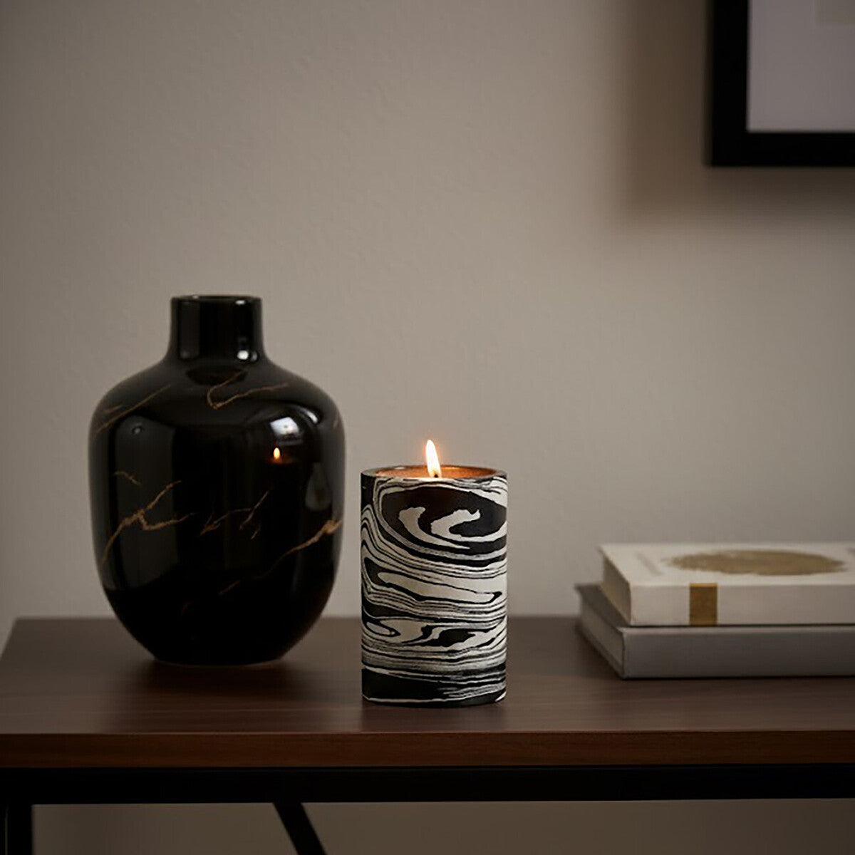 Helsa Black And White Marble Two Way Candle Holder