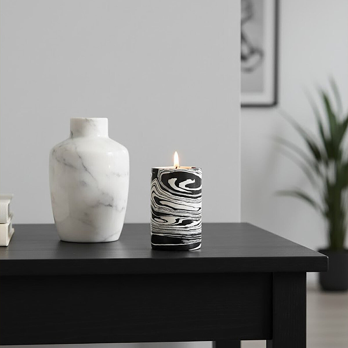 Helsa Black And White Marble Two Way Candle Holder