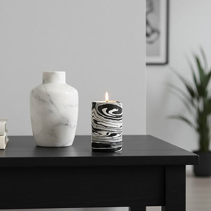 Helsa Black And White Marble Two Way Candle Holder