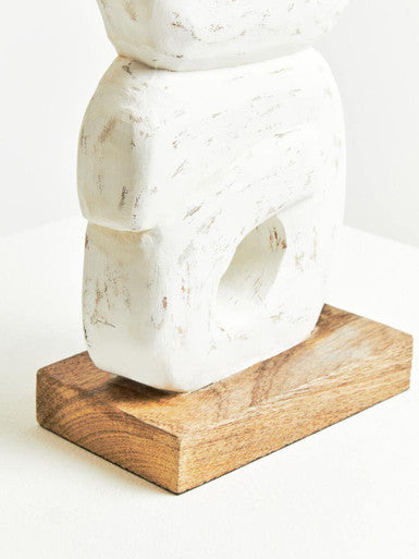 Fidel Rustic White Mango Wood Ring Sculpture