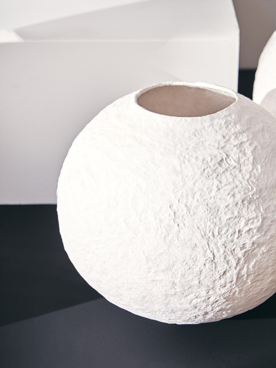 Sanai Cotton Mache Small White Round Vase