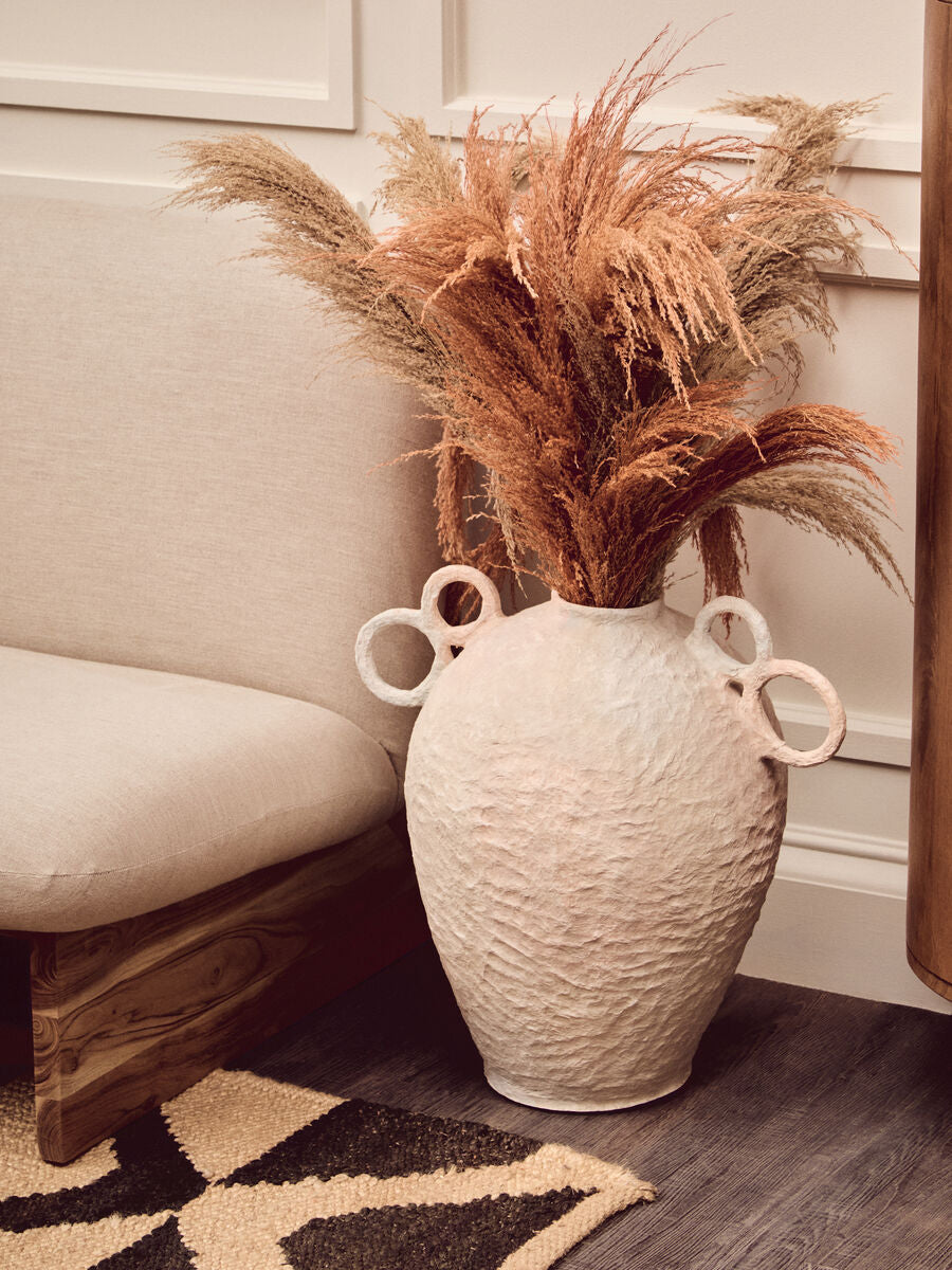 Sanai Cotton Mache Large Vase With Decorative Handles