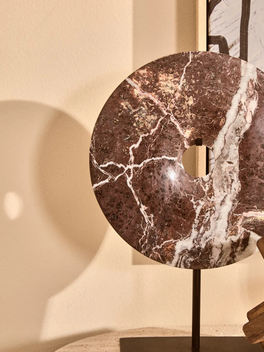 Medium Red Marble Round 25cm Disc Sculpture | Salmo