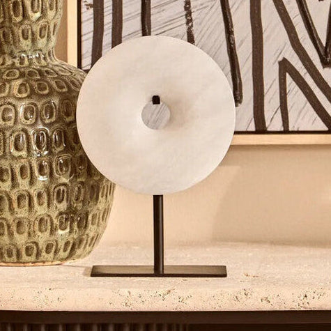 Zoro Small Round Dia 20cm Grey Marble Disc Sculpture