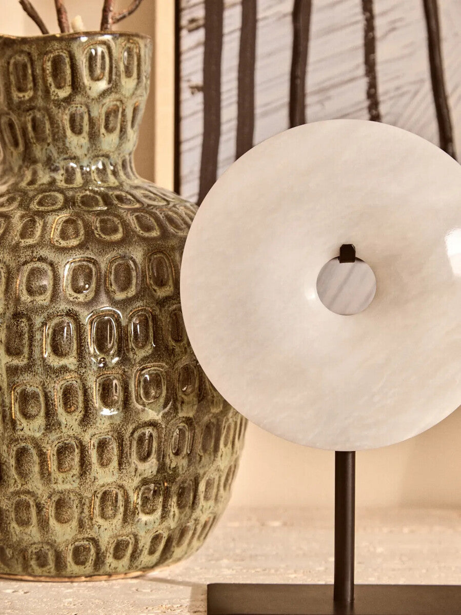 Zoro Small Round Dia 20cm Grey Marble Disc Sculpture