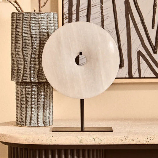 Zoro Large Round Dia 30cm Grey Marble Disc Sculpture