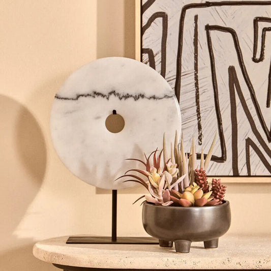 Zoro Medium Round Dia 25cm White Marble Disc Sculpture