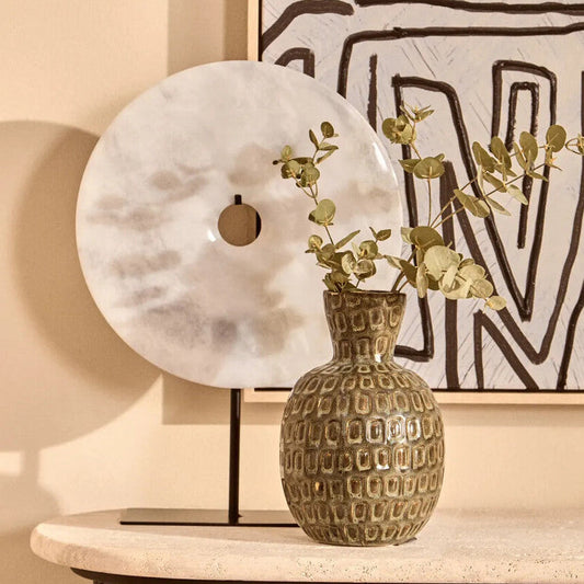 Zoro Large Round Dia 30cm White Marble Disc Sculpture
