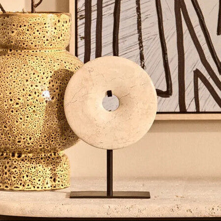 Zoro Extra Small Cream Marble Round Dia 15cm Disc Sculpture