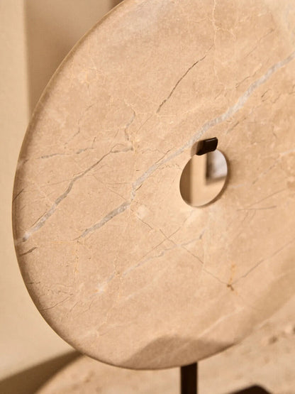 Zoro Small Cream Marble Round Dia 20cm Disc Sculpture
