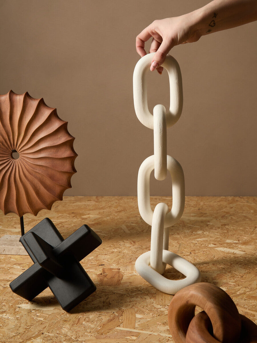 Cato White Wood 5 Link Chain Decor